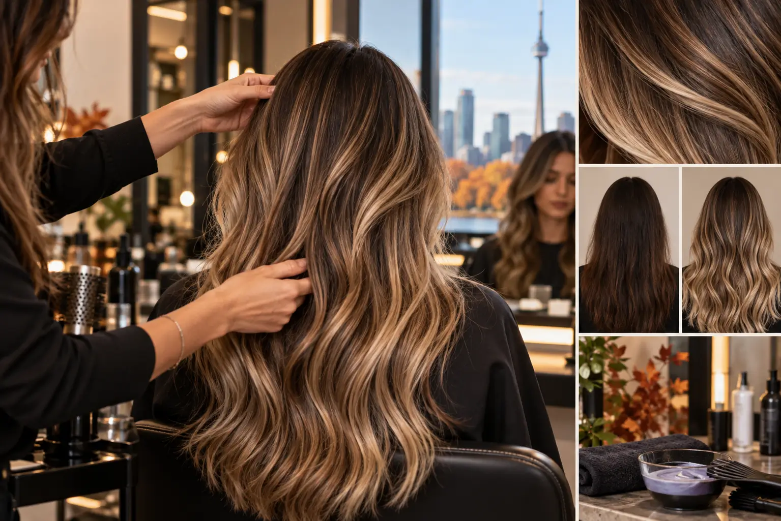 Balayage maintenance with softly blended blonde highlights on long hair
